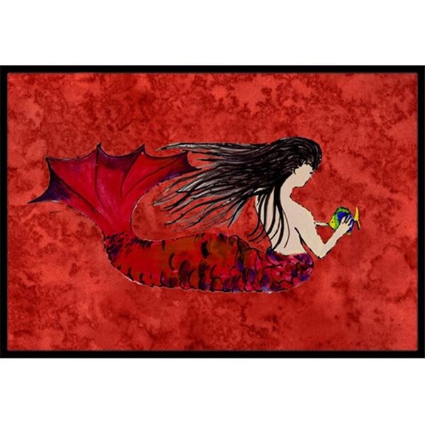 Carolines Treasures 8726JMAT Black Haired Mermaid On Red Indoor & Outdoor Mat; 24 x 36 in. 8726JMAT - main